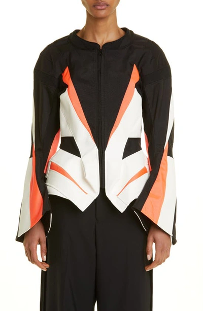 Shop Junya Watanabe Nylon Canvas & Faux Leather Moto Jacket In 1 Bk X Wh X Fluo Org