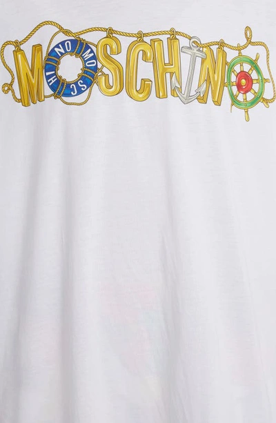 Shop Moschino Nautical Logo Oversize Organic Cotton Graphic Tee In Fantasy Print White
