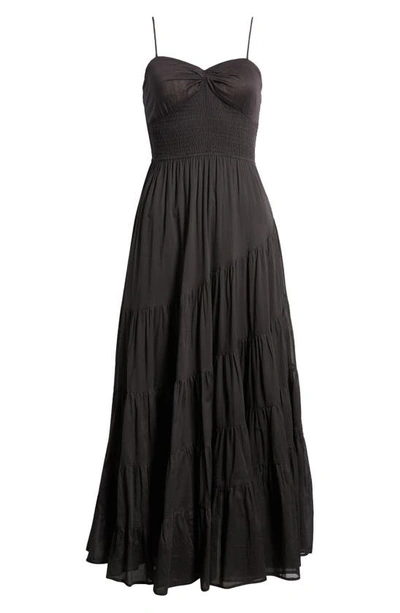 Shop Free People Sundrenched Smocked Waist Tiered Cotton Maxi Dress In Black