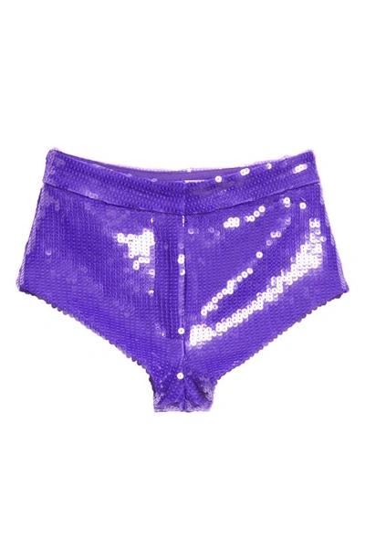 Shop Laquan Smith Sequin High Rise Hot Shorts In Grape
