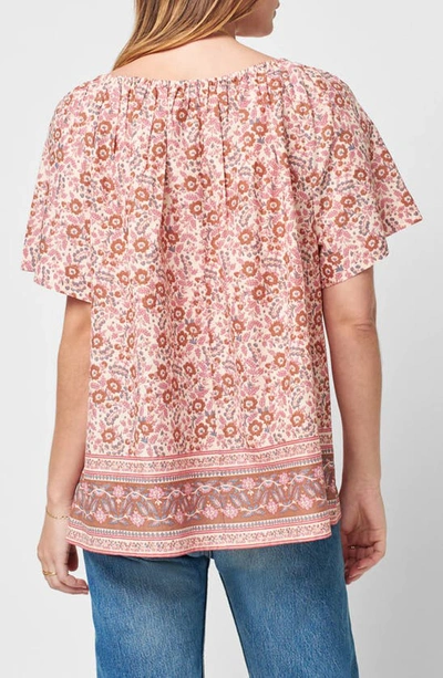 Shop Faherty Florence Organic Cotton Peasant Blouse In Earth Block Print