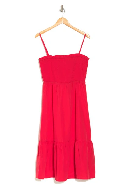 Shop Tash And Sophie Smocked Ruffle Hem Dress In Red