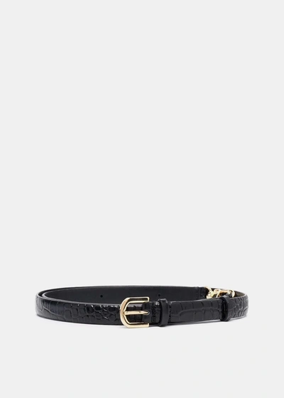 Shop Totême Toteme Black Double Clasp Leather Belt In Croco