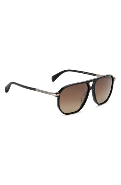 Shop Rag & Bone 58mm Rectangular Sunglasses In Black/ Brown Gradient