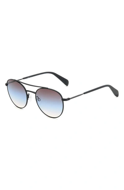 Shop Rag & Bone 51mm Round Sunglasses In Matte Black/ Brown Blue