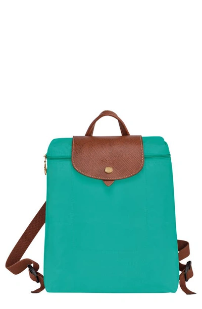Shop Longchamp Le Pliage Nylon Canvas Backpack In Turquoise