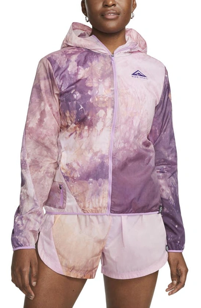 Shop Nike Repel Tie Dye Water Repellent Hooded Jacket In Sundial/ Rush Fuchsia