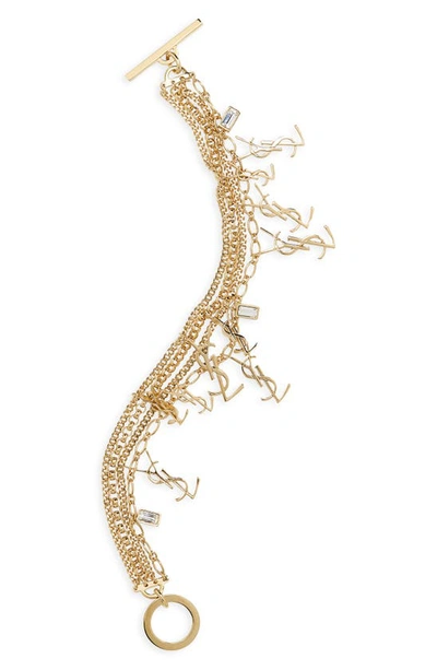 Shop Saint Laurent Crystal & Ysl Charm Bracelet In Dore/ Crystal