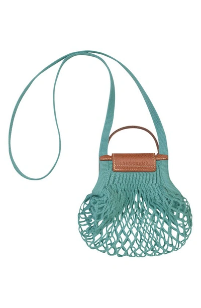 Shop Longchamp Le Pliage Filet Knit Crossbody Bag In Lagoon