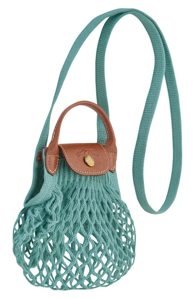 Shop Longchamp Le Pliage Filet Knit Crossbody Bag In Lagoon