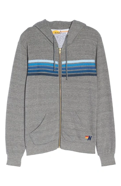 Shop Aviator Nation 5-stripe Zip Hoodie In Heather Grey/blue Stripe
