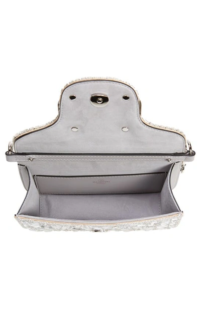 Shop Valentino Small Vlogo Crystal Embellished Leather Shoulder Bag In Uv4 Crystal/ Pastel Grey