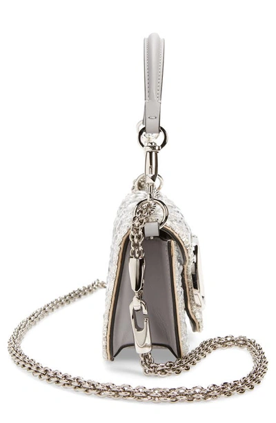 Shop Valentino Small Vlogo Crystal Embellished Leather Shoulder Bag In Uv4 Crystal/ Pastel Grey