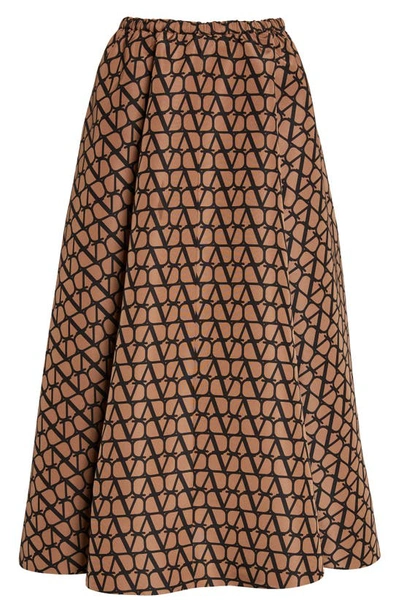 Shop Valentino Vlogo Toile Iconographe Silk Faille Skirt In Mux-light Camel/ Nero