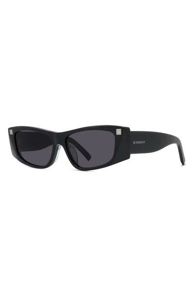 Shop Givenchy Gv Day 56mm Rectangular Sunglasses In Shiny Black / Smoke