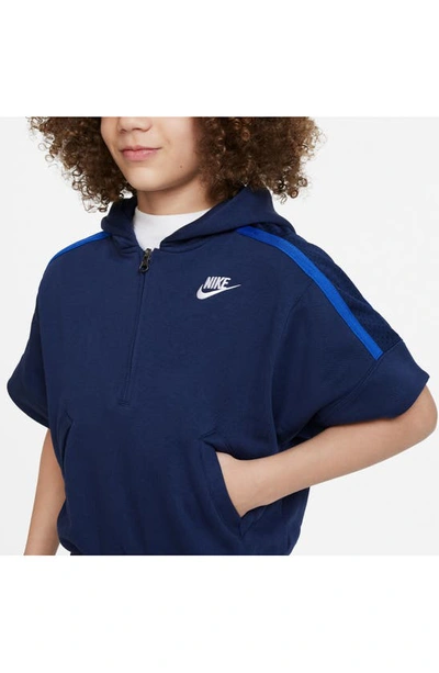 Shop Nike Kids' Culture Of Basketball Short Sleeve Half-zip Hoodie In Midnight Navy/ White