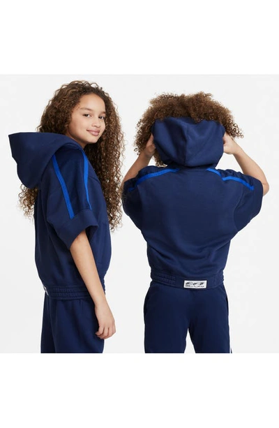Shop Nike Kids' Culture Of Basketball Short Sleeve Half-zip Hoodie In Midnight Navy/ White