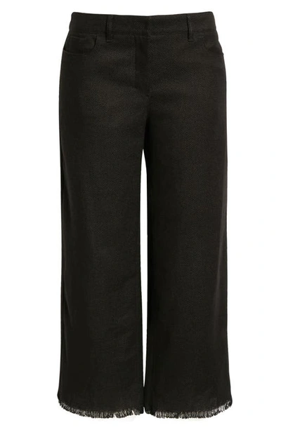 Shop Max Mara Cervia Crop Straight Leg Linen Blend Trousers In Black