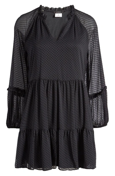 Shop Halogen Swiss Dot Long Sleeve Minidress In Pitch Black