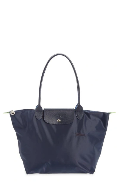 Shop Longchamp Le Pliage Green Recycled Canvas Large Shoulder Tote In Marine