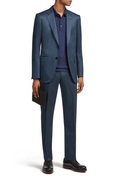 Shop Zegna Centoventimila Couture Wool Suit In Petrol Blue