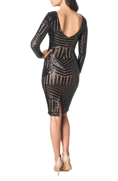Shop Dress The Population Emery Sequin Stripe Long Sleeve Cocktail Dress In Black/nude