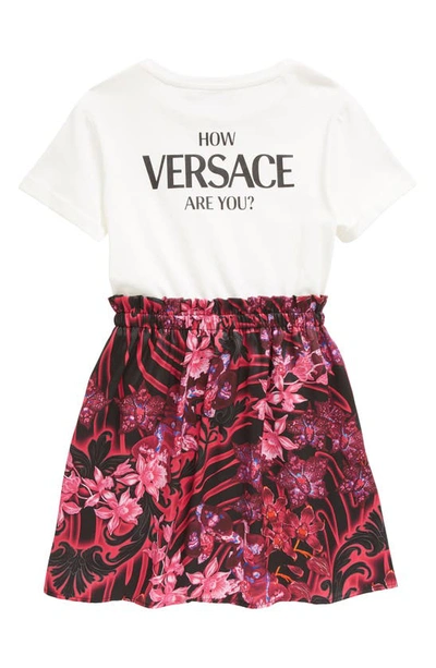 Shop Versace Kids' Orchid Print Cotton Jersey Dress In Bianco Nero Tropical Pink