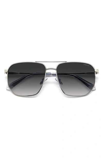 Shop Polaroid 59mm Polarized Rectangular Sunglasses In Palladium/ Gray Polar