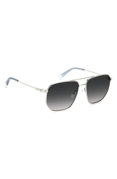 Shop Polaroid 59mm Polarized Rectangular Sunglasses In Palladium/ Gray Polar