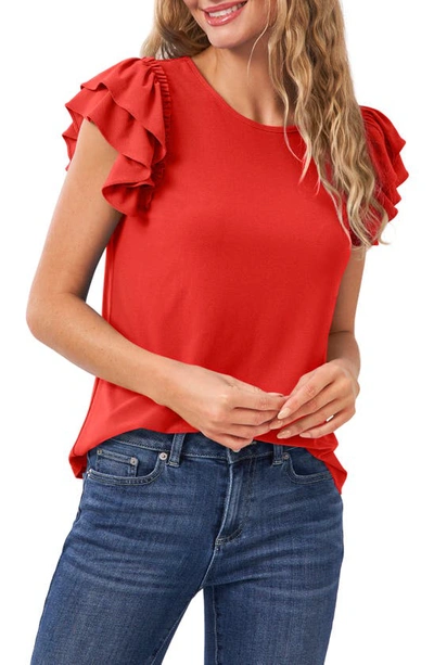 Shop Cece Double Ruffle Knit Top In Fireball