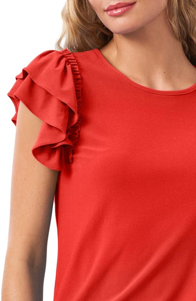 Shop Cece Double Ruffle Knit Top In Fireball