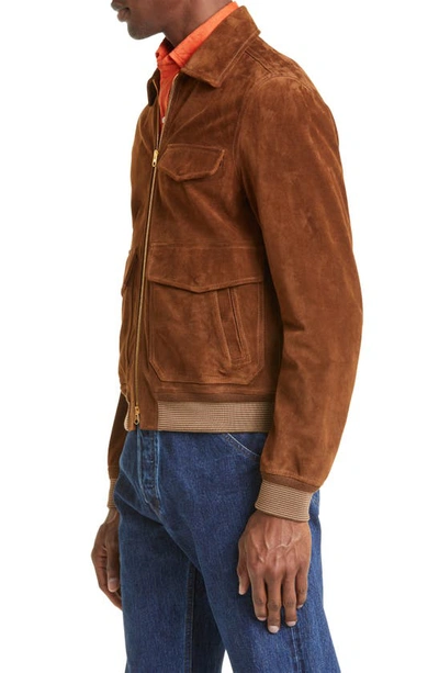 Drake's A2 Suede Bomber Jacket In Brown 300