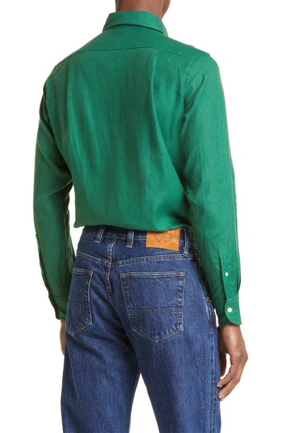 Shop Drake's Linen Button-up Shirt In Green