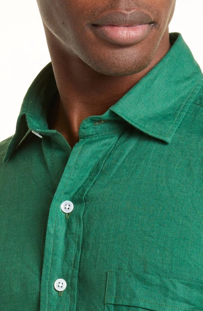 Shop Drake's Linen Button-up Shirt In Green