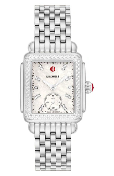 Shop Michele Deco Mid Diamond Bracelet Watch, 29mm In Stainless