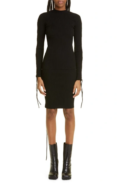 Shop Off-white Vanise Side Lace-up Rib Knit Skirt In Black