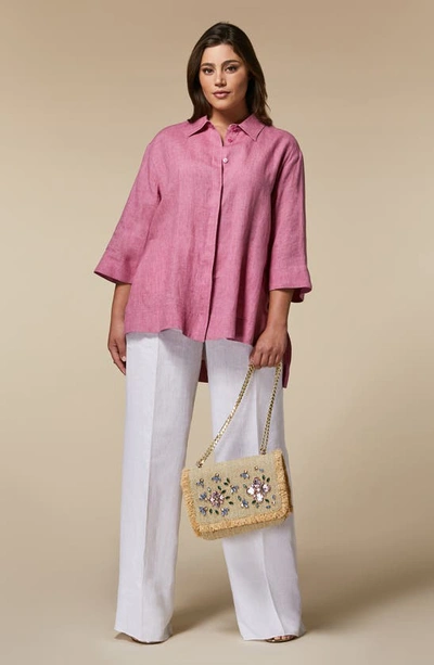 Shop Marina Rinaldi Slightly Flared Flax Button-up Shirt In Pink