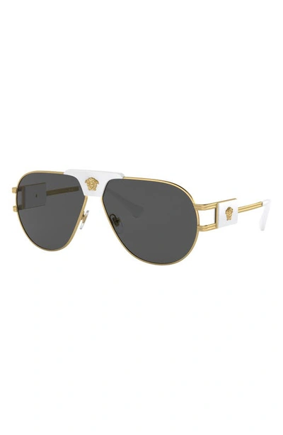 Shop Versace 63mm Oversize Pilot Sunglasses In Dark Grey