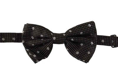 Shop Dolce & Gabbana Black White Polka Dots Silk Neck Papillon Men's Tie
