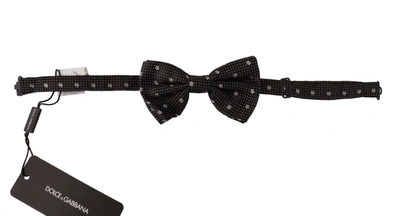Shop Dolce & Gabbana Black White Polka Dots Silk Neck Papillon Men's Tie