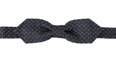 Shop Dolce & Gabbana Blue Gray Polka Dot 100% Silk Neck Papillon Men's Tie