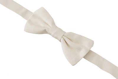 Shop Dolce & Gabbana Off-white 100% Silk Slim Adjustable Neck Papillon Bow Men's Tie In Off White