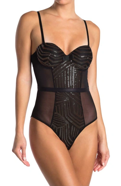 Secret Lace Sequin Bodysuit In Black