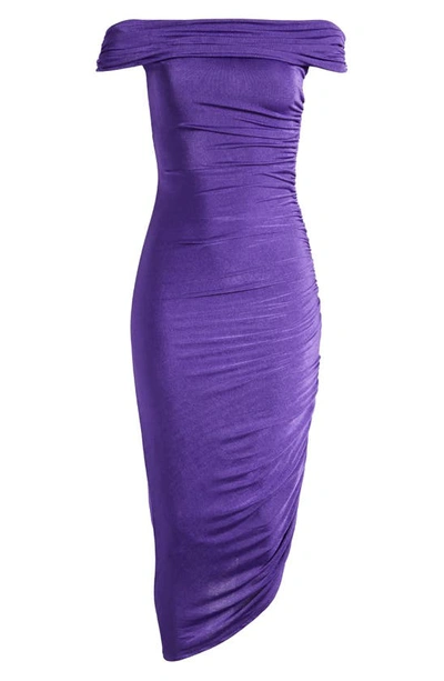 Shop Misha Collection Keoni Ruched Off The Shoulder Dress In Ultra Violet