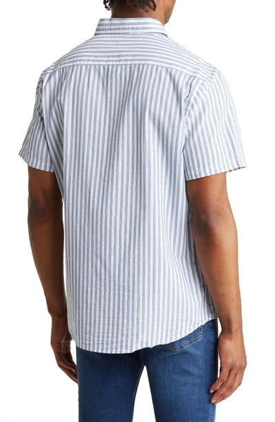 Shop Slate & Stone Stripe Short Sleeve Cotton Poplin Button-up Shirt In White Blue Vertical Stripe