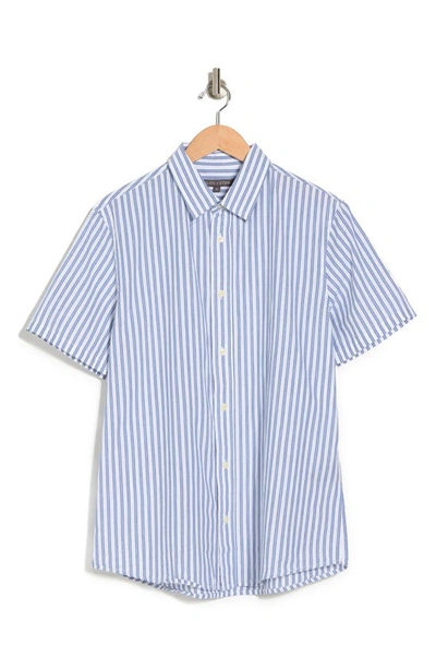 Shop Slate & Stone Stripe Short Sleeve Cotton Poplin Button-up Shirt In White Blue Vertical Stripe