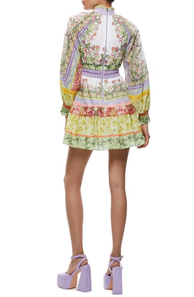 Shop Alice And Olivia Lavinia Mixed Floral Smock Waist Cotton Dress In Floral Fest