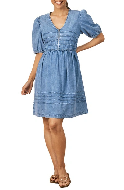 Shop Angel Maternity A-line Denim Maternity Dress In Blue