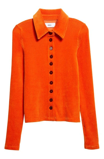 Shop Kkco Scallop Rib Velour Button-up Shirt In Carrot
