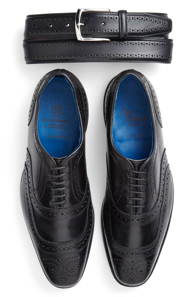 Shop Allen Edmonds Manistee Brogued Leather Belt In Black